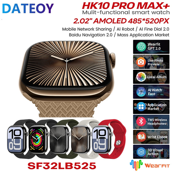 DATEOY HK10 Pro Max+ Smartwatch – 2.02" AMOLED Display, 2GB, Ntework, Chatgpt AI Robot, Local Music TWS Connection, Gravity sensor UI, Health Monitoring, AI Features