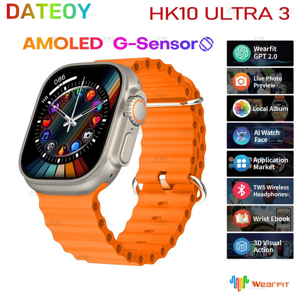 DATEOY HK10 ULTRA 3 Smartwatch – 2.02" AMOLED Display, 1GB ROM, 1GB Rom Support Local Music TWS Connection, AI Features